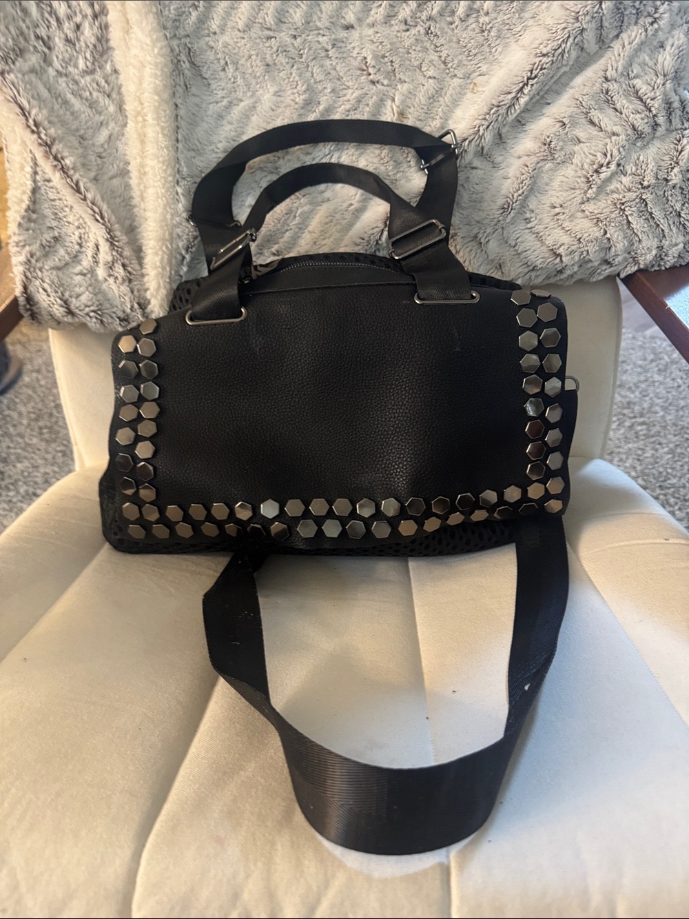 Black Studded Crossbody Bag - Chic Women's Shoulder Satchel